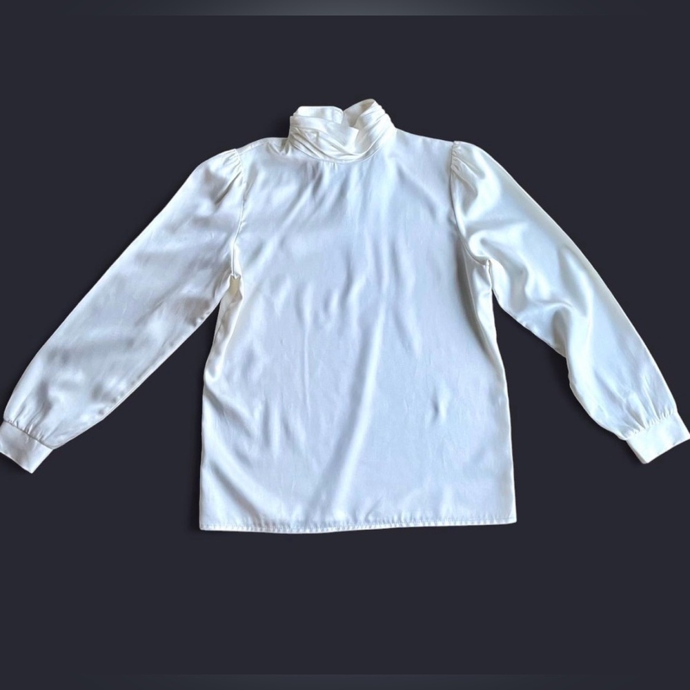 Vintage 70’s David Strauss silky ivory high-neck blouse, women’s 10